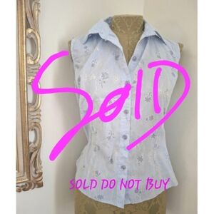 Vintage Jem's Collection‎ Cottage Blue floral print sleeveless blouse Womens Med
